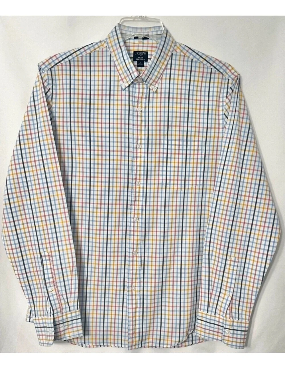 J. Crew Mens XL Casual Long Sleeve Plaid Shirt Slim Untucked Flex Washed Pastels